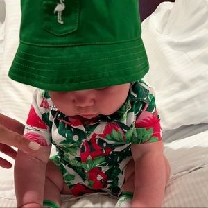 Janie and Jack Tropical romper with bucket hat size 12 to 18 months